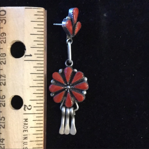 Coral and Sterling Silver Earrings - Picture 2 of 5